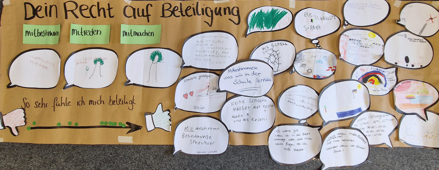 Pinnwand mit Forderungen und Ideen der Teilnehmer*innen des Workshops Deine Stadt - deine Ideen