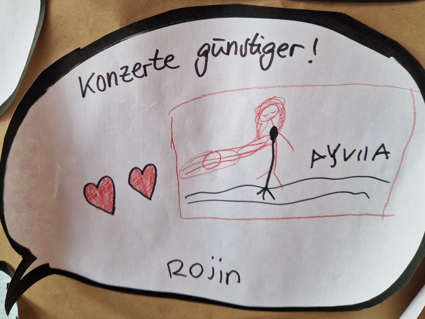 Einzelbild von der Pinnwand mit Forderung: Konzerte günstiger!